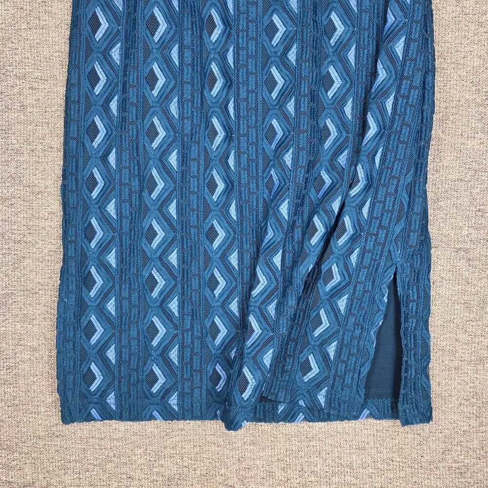 ANTHROPOLOGIE SIENNA EMBROIDERED PENCIL MIDI SKIRT – WOMEN’S US 8 – TEAL – LINED